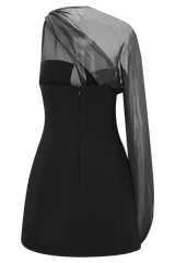 Effie Organza One Sleeve Mini Dress - Black