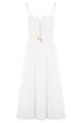 Elias Shirred Cotton Midi Dress - White