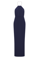 Elina Satin Necklace Maxi Dress - Navy