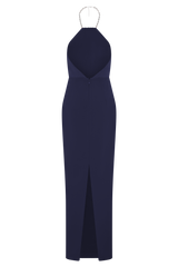 Elina Satin Necklace Maxi Dress - Navy