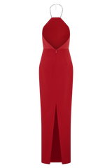 Elina Satin Necklace Maxi Dress - Red