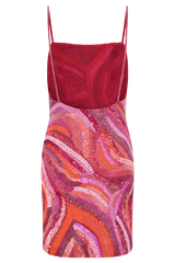 Eloise Hand Beaded Mini Dress - Pink Swirl Print