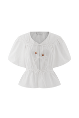 Emilie Puff Sleeve Cotton Top - White