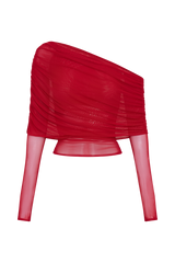 Everly Sheer Mesh Off Shoulder Top - Ruby