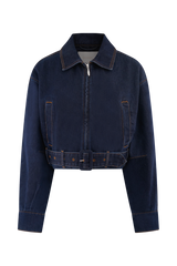 Fallon Cropped Denim Jacket - Indigo Blue
