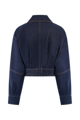 Fallon Cropped Denim Jacket - Indigo Blue