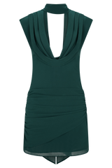 Giulia Chiffon Draped Mini Dress - Dark Emerald