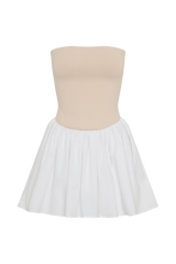 Hannah Knit And Linen Mini Dress - Natural/White