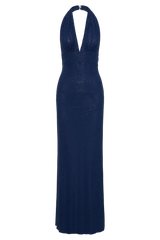 Harriet Halter Neck Diamante Maxi Dress - Navy