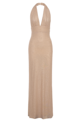 Harriet Halter Neck Diamante Maxi Dress - Sandy Gold