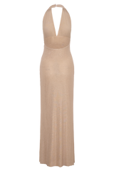 Harriet Halter Neck Diamante Maxi Dress - Sandy Gold