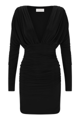 Hayden Long Sleeve Plunge Mini Dress - Black
