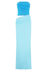 Jasiel Strapless Knit Maxi Dress - Cyan Blue