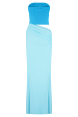 Jasiel Strapless Knit Maxi Dress - Cyan Blue