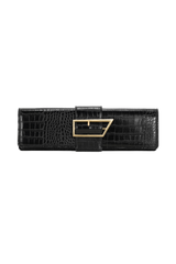 Jessica Faux Leather Crocodile Clutch - Black