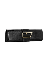 Jessica Faux Leather Crocodile Clutch - Black