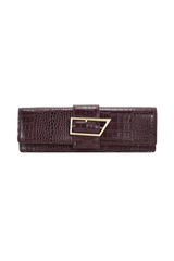 Jessica Faux Leather Crocodile Clutch - Burgundy