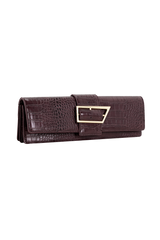 Jessica Faux Leather Crocodile Clutch - Burgundy