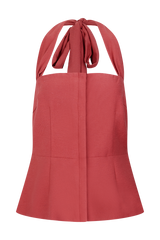 Kallie Linen Peplum Halter Top - Burnt Rose