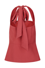 Kallie Linen Peplum Halter Top - Burnt Rose
