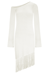 Kayden Fringe Off Shoulder Knit Mini Dress - Ivory
