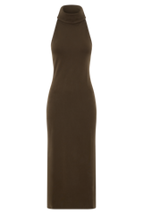 Kennedy High Neck Midi Dress - Chocolate