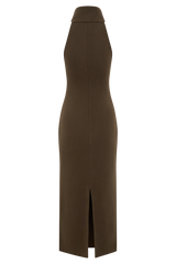 Kennedy High Neck Midi Dress - Chocolate