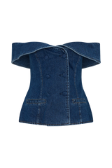 Krista Denim Off Shoulder Top - Dark Blue