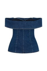Krista Denim Off Shoulder Top - Dark Blue