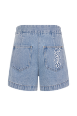 Kylee Embroidered Shorts - Mid Blue