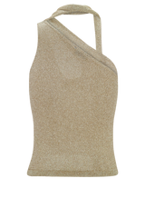 Leone One Shoulder Metallic Knit Top - Gold