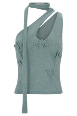 Leone One Shoulder Metallic Knit Top - Aqua