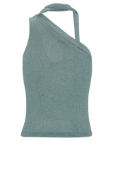Leone One Shoulder Metallic Knit Top - Aqua