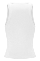 Lola Ribbed Sleeveless Top With Hardware - White