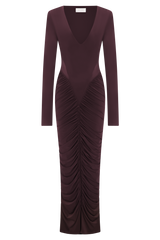 Louanne Slinky Long Sleeve Maxi Dress - Burgundy