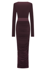 Louanne Slinky Long Sleeve Maxi Dress - Burgundy