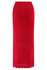 Madeline Scallop Knit Midi Skirt - Red