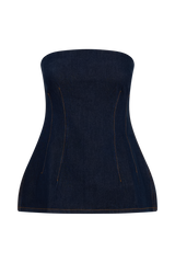 Madelyn Strapless Longline Denim Top - Indigo Blue