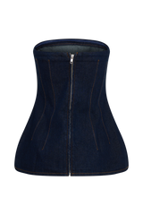 Madelyn Strapless Longline Denim Top - Indigo Blue
