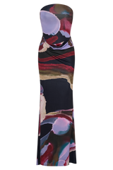 Madison Strapless Slinky Maxi Dress - Multi Fluid Reverie Print