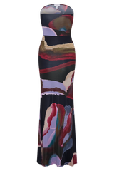 Madison Strapless Slinky Maxi Dress - Multi Fluid Reverie Print