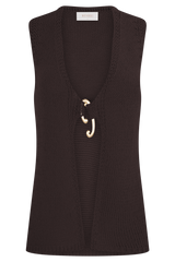 Malani Knit Top With Hardware - Chocolate