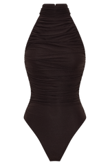 Matilda Ruched Mesh Bodysuit - Chocolate