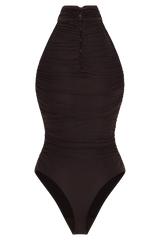 Matilda Ruched Mesh Bodysuit - Chocolate