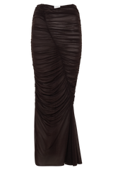 Matilda Ruched Mesh Maxi Skirt - Chocolate