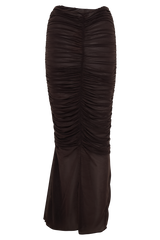 Matilda Ruched Mesh Maxi Skirt - Chocolate