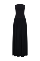 Maureen Cotton Shirring Maxi Dress - Black