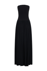 Maureen Cotton Shirring Maxi Dress - Black