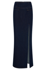Maylena High Rise Denim Maxi Skirt - Indigo Blue