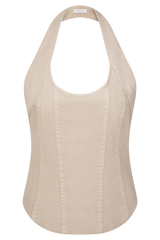 Meadow Denim Corset Halter Top - Stone Wash